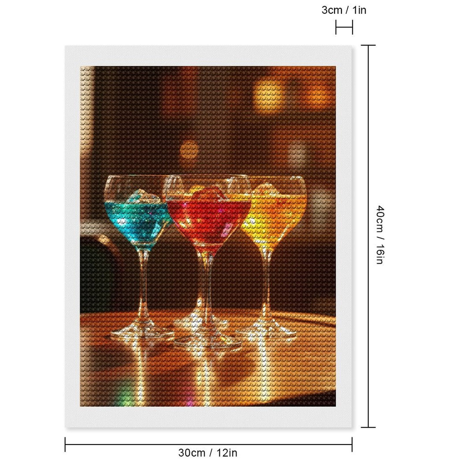Diamond Art Kits for Adults, Colorful Cocktail Glasses Table 5D Diamond Painting Kits for Adults Beginners, DIY Full Drill Diamond Painting, Gem Art and Crafts 12x16