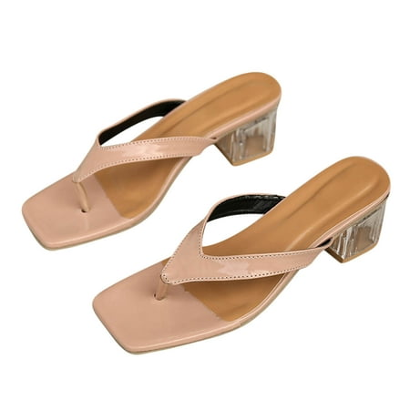 

UHUYA Womens Sandals Split Toe Mid Heels Slip on Mules Flat Shoes Ladies Beach Sandals Summer Non-Slip Causal Slippers Pink 36