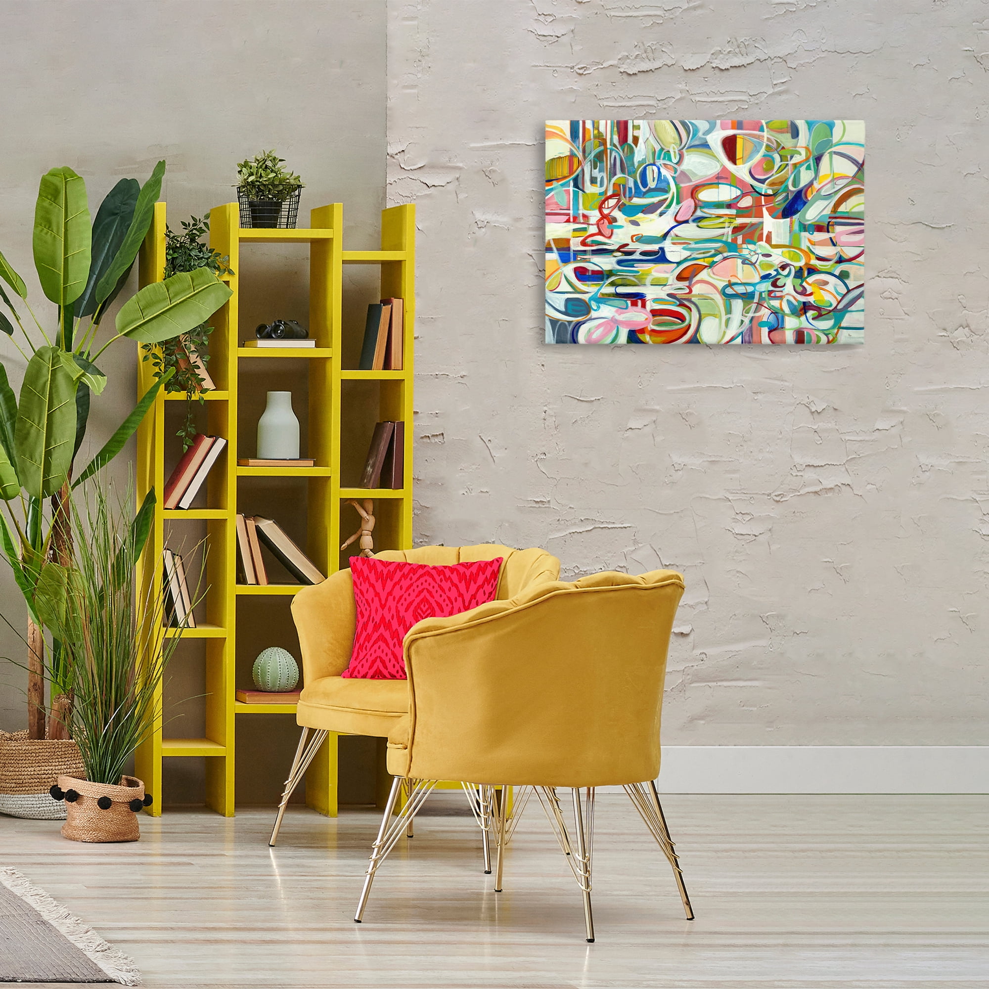 Stupell Industries Round Geometric Pattern Abstract Painting Gallery Wrapped Canvas Art Print Wall Art, 30 x 20