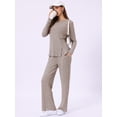 thumbnail image 3 of DARING DIVA Women's Knit Long Sleeve Ribbed Sleepwear Soft Crewneck Sets S Brown, 3 of 6