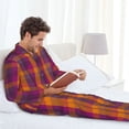thumbnail image 6 of Picia Orange and Purple Plaid Pattern Men’s Long-Sleeve Sleepwear Set - Soft 2-Piece Loungewear with Pockets, Comfy PJs for Relaxing Nights-X-Large, 6 of 7