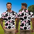 thumbnail image 5 of Binienty Pink Cow Print Matching Golf Shirts for Couples Classic Fit Zipper Neck Shirts Couples Matching Outfits Casual Short Sleeve Athletic Tops for Golf Running Sports, 5 of 7