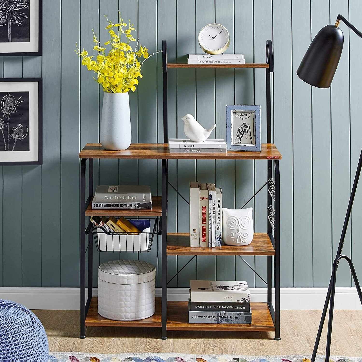 Mr IRONSTONE Vintage Kitchen Baker s Rack Utility Storage Shelf 35.5 Microwave Stand 3 Tier 4 Tier Shelf for Spice Rack Organizer Workstation with 10 Hooks Walmart