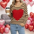 thumbnail image 4 of Women'S Cute Heart Sweater Long Sleeve Crewneck Pullover Ribbed Knit Casual Sweaters Coffee, 4 of 8