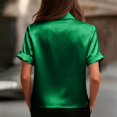 thumbnail image 5 of Kixjoy Green Button Down Shirts for Women Velvet Short Sleeve Collared Top Elegant Soft Office Fashion Blouse Basic Casual Fall Button Down Shirts for Women Shirts for Women Dressy, Green M, 5 of 5