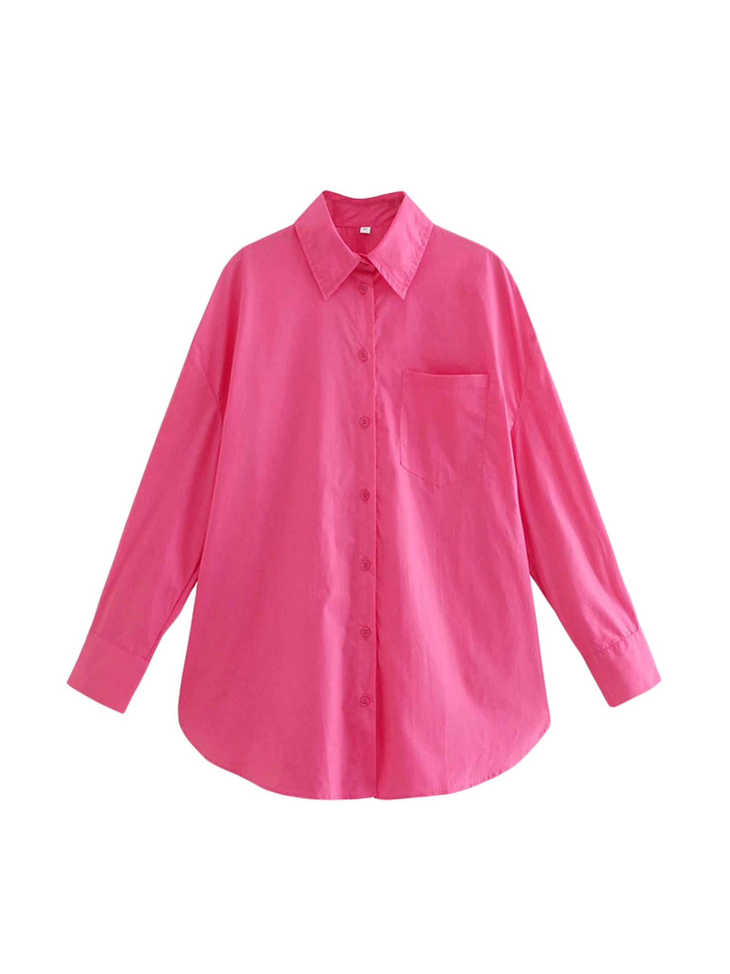 Infecteren Frank volgens Women Casual Loose Button Down Shirts Turn-Down Collar Patchwork/Solid  Color Long Sleeve Dressy Blouses Tops with Pocket - Walmart.com