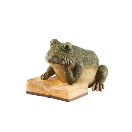 Yard Art And Patio Art & Artifact Lighted Reading Garden Frog Statue - Solar Powered Light Up Lawn Patio Yard Decoration - 6