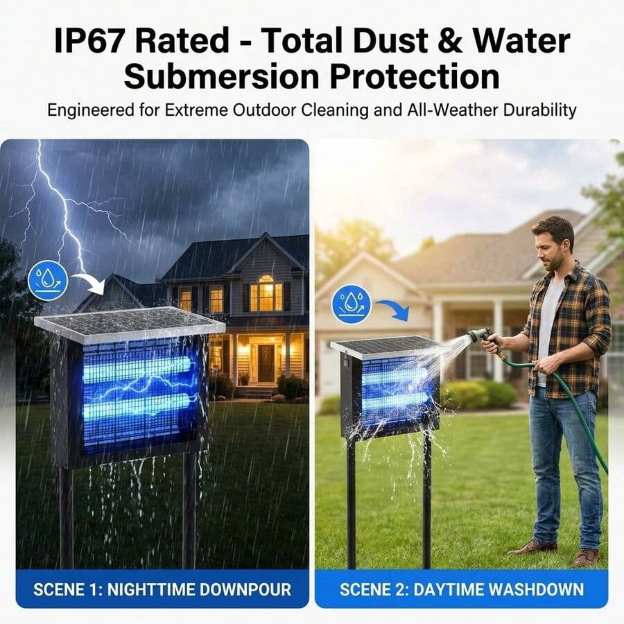 Rechargeable Outdoor Solar Bug Zapper with LED Night Light, Electric Insect Zapper for Patio, Backyard, and Garden Use