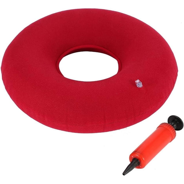 Cojín para hemorroides con almohada para coxis de donut, nuevo cojín inflable redondo para silla, soporte para cadera, cojín para asiento para hemorroides con bomba (rojo)