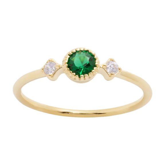 The Jewelry Hut Vintage Inspired Emerald Green Crystal Yellow Silver Ring, 925 Sterling, Size 5