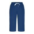 thumbnail image 5 of Womens Capri Pants Womens Shorts Blue 8(L) Trousers Solid Color Ladies Stretch Belt Pants Pockets Shorts Pants Fashion Women Pants Capri Pants for Women, 5 of 5
