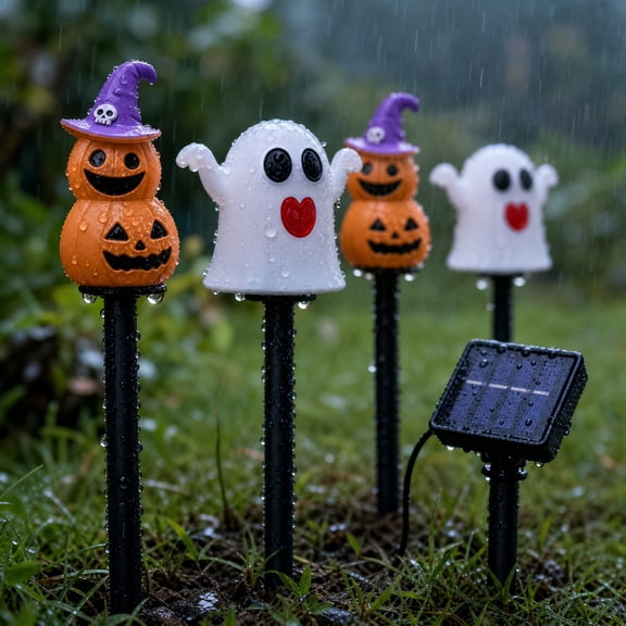 Fmbmuo Halloween Solar Stake Lights Pumpkin Ghost Combo Waterproof LED Outdoor Spooky Yard Garden Pathway Decorations