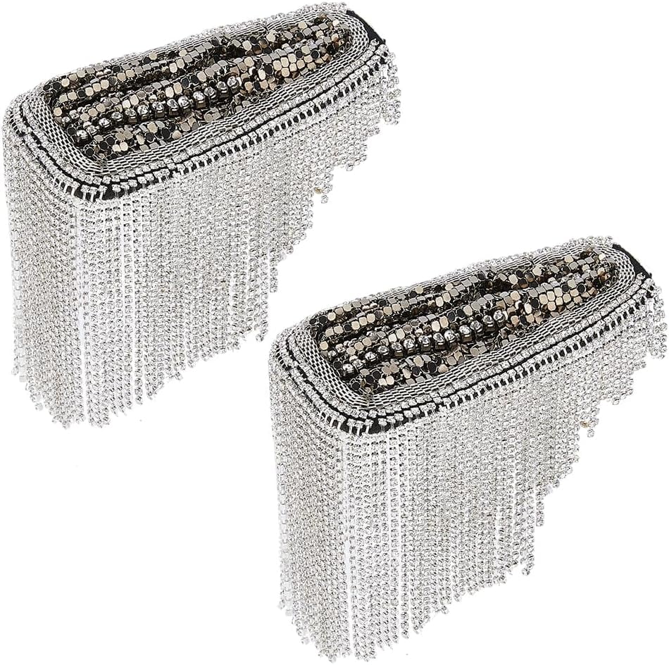 2Pcs DIY Fashion Iron Chain Tassel Epaulettes Cloth Shoulder Badge with Alloy and Rhinestone Finding Golden 200x70x7mm