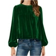 thumbnail image 2 of FAIWAD Women's Velvet Tops Puff Long Sleeve Dressy Velour Blouse Pleated Smocked Casual Work Shirts, 2 of 8