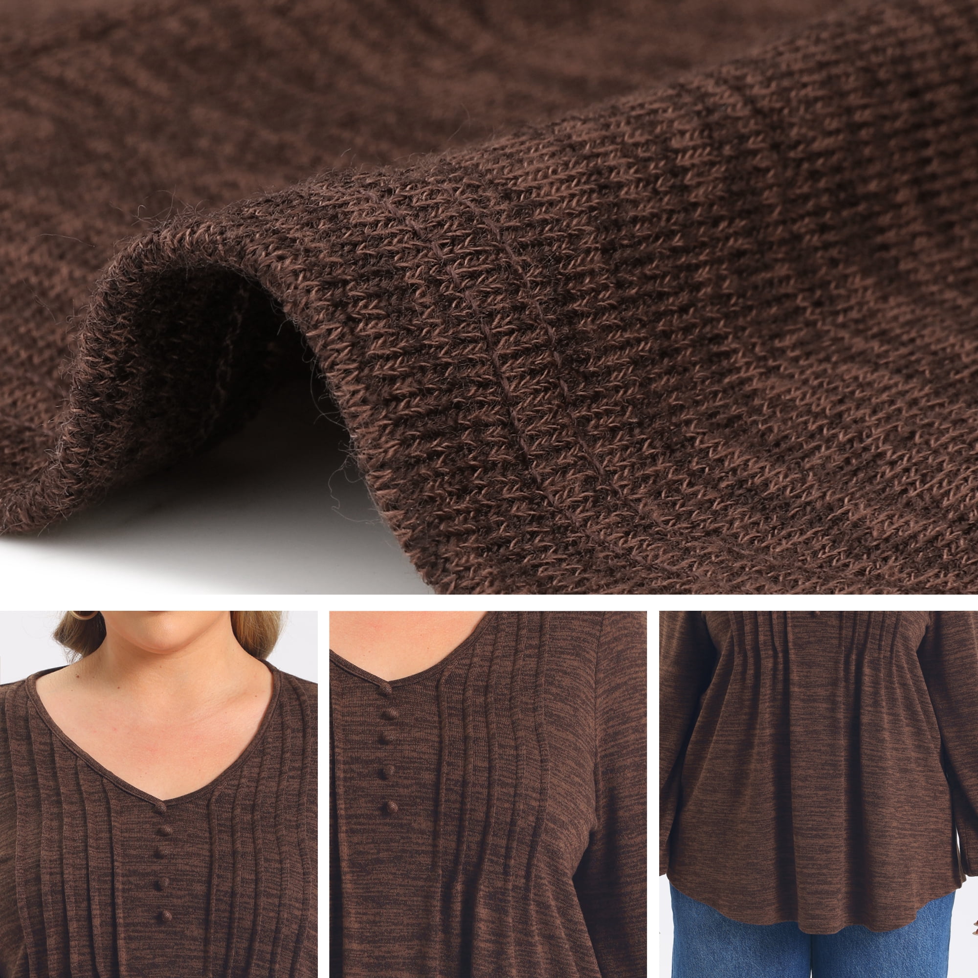 DARING DIVA Women's Plus Pleated Button Decor Lantern Tops 2X Dark Brown