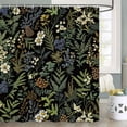thumbnail image 3 of Black Green Vintage Botanical Shower Curtain Set, Nature Cottagecore Floral Herbs Botanical Plants Maximalist Bath Curtain Decor, Dark Green Waterproof Fabric Shower Curtains with Hooks, 3 of 4