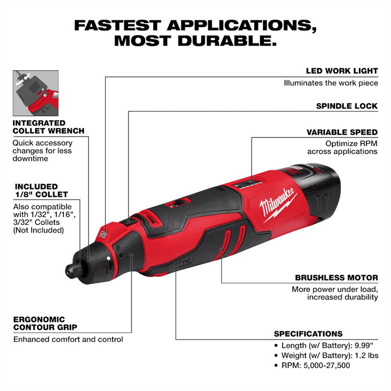Milwaukee Tool M12 Brushless Rotary Tool Kit