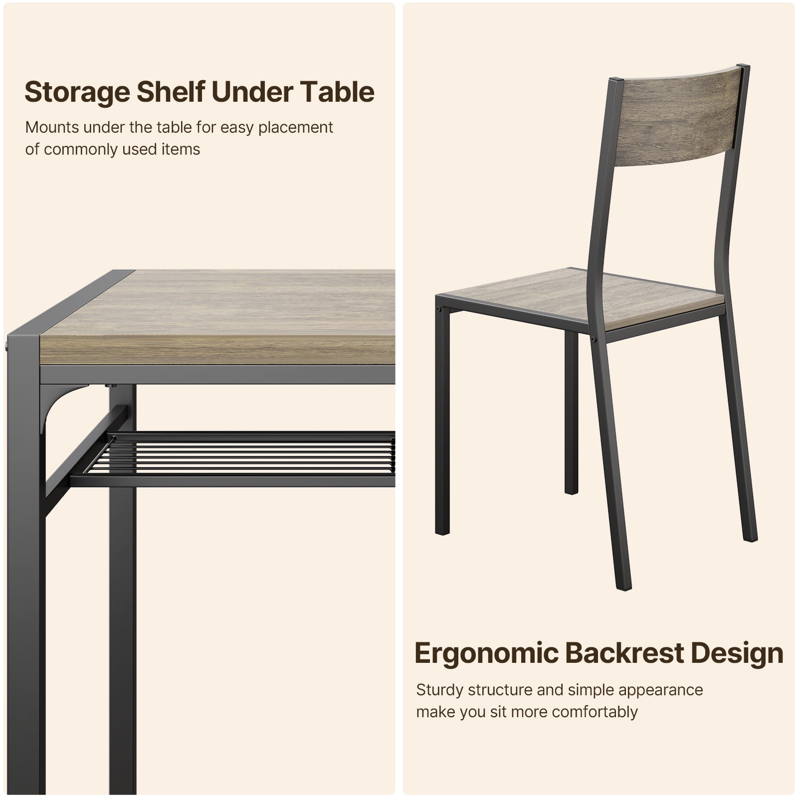 Lofka Kitchen Table and Chairs Set, Modern Dining Room Table Set with Storage Shelves, Gray