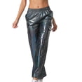 thumbnail image 4 of Karymi Womens Summer Tops 2 Piece Shiny Stage Set, Mock Neck Sleeveless Crop Tank Top & Elastic Waist Cargo Pocket Wide Leg Long Pants Cute Tops for Women, 4 of 5