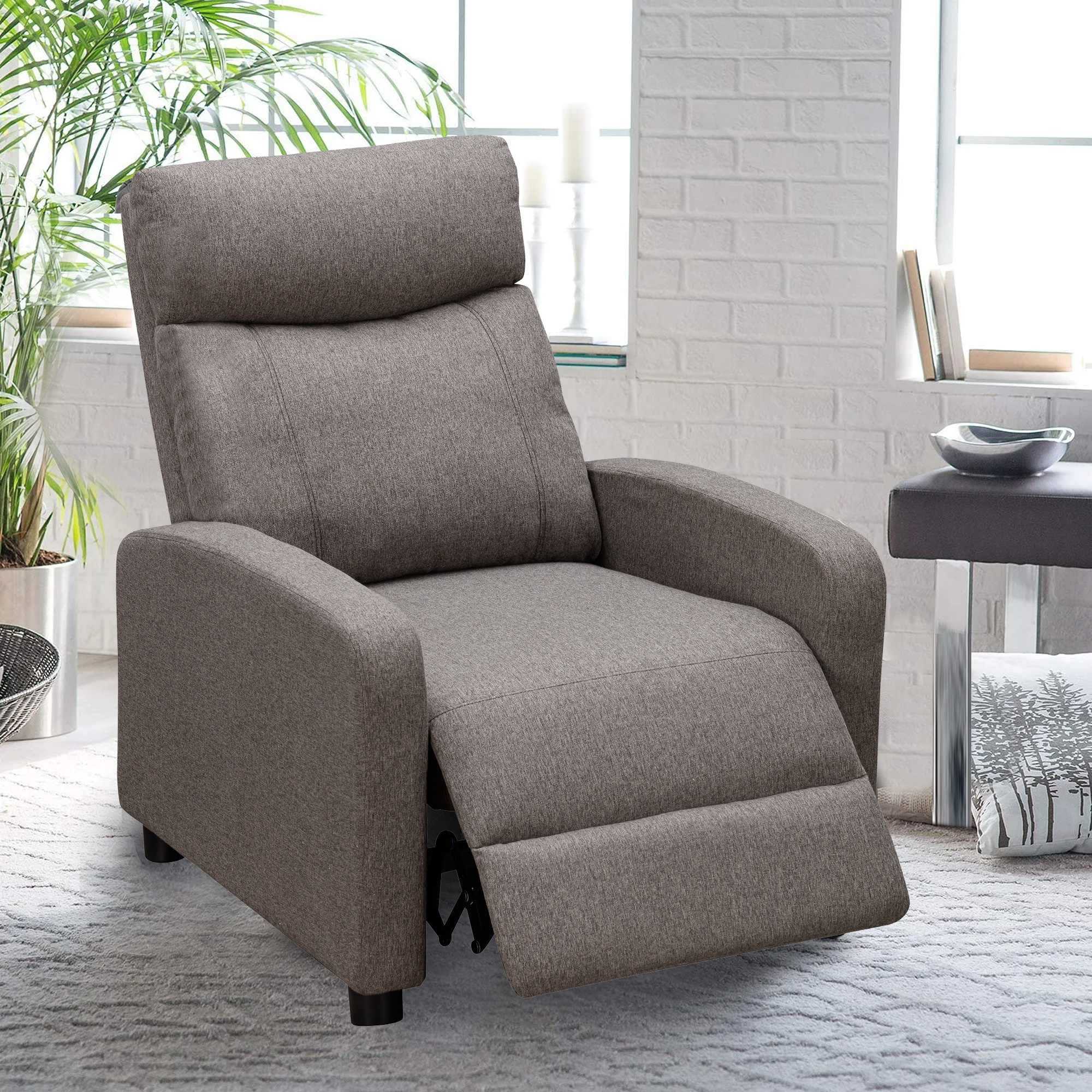 Comhoma Push Back Theater Adjustable Recliner with Footrest, Grey Fabric - image 5 of 8