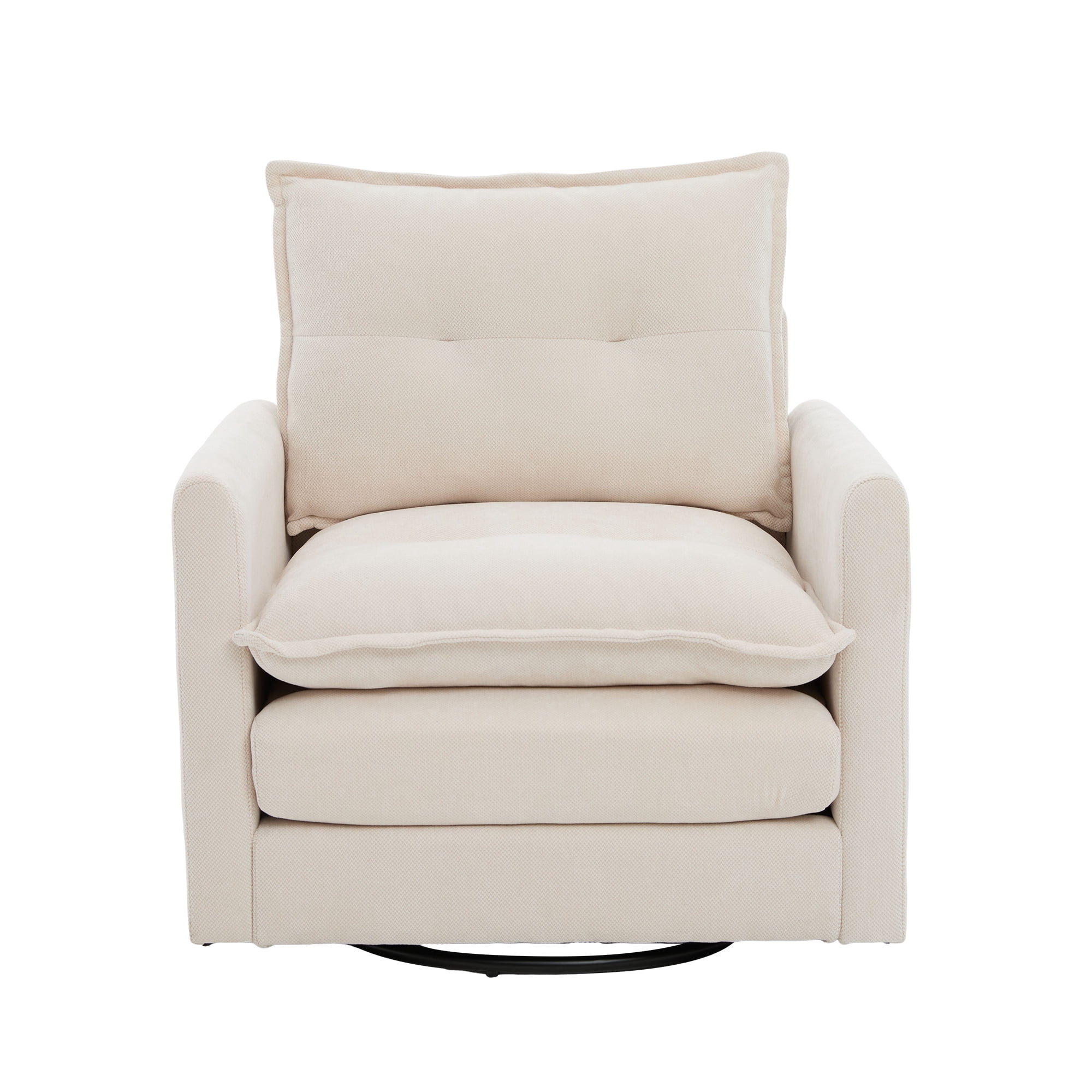 Leumius Swivel Accent Chair,Mid Century Modern Chenille Armchair with Thick Padded and Metal Base,Swivel Single Sofa Chair Barrel Reading Chair for Living Room Bedroom,Beige