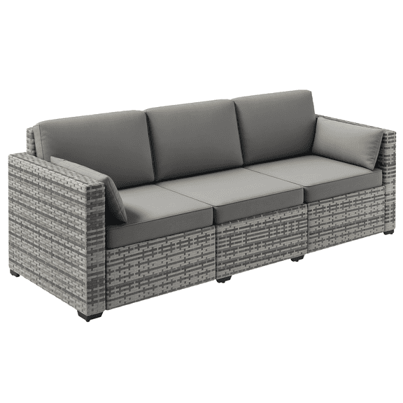 Dranite 3-Seat Outdoor Sofa,PE Rattan Patio Couch with Seating Cushions,Sturdy Steel Frame
