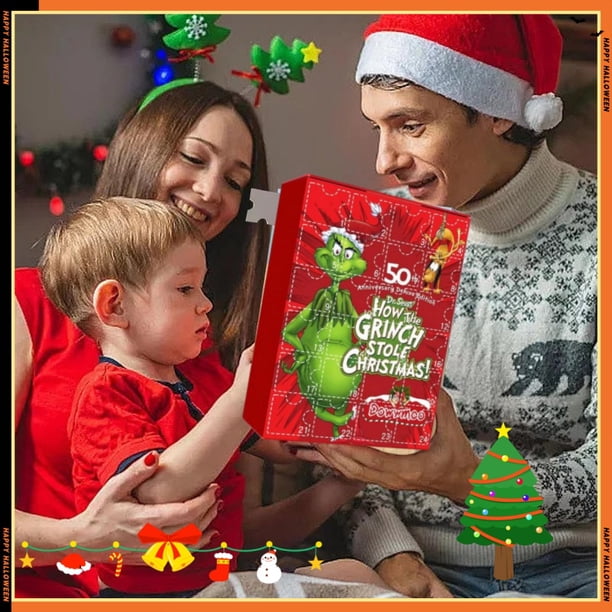 Caja sorpresa con calendario Figura de pánico de Grinch Muñeca de colección de cajas sorpresa con cuenta regresiva de Halloween de 24 días Decoración navideña Fiesta de Halloween