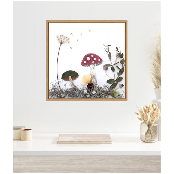 Kate and Laurel Framed Canvas Wall Art Print Mushroom No. 2 by Madeline Jeppesen, 22 x 22 Sylvie Natural Frame, Whimsical, Nature Art for Wall Decor