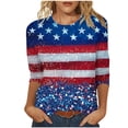 thumbnail image 2 of Cavosen Red White and Blue T Shirts Women Petite Independence Day 3/4 Sleeve Crewneck Shirts USA Star Striped Graphic Tops Lady XL 4th of July Casual T Shirts Red White and Blue Tunic Tees, 2 of 5