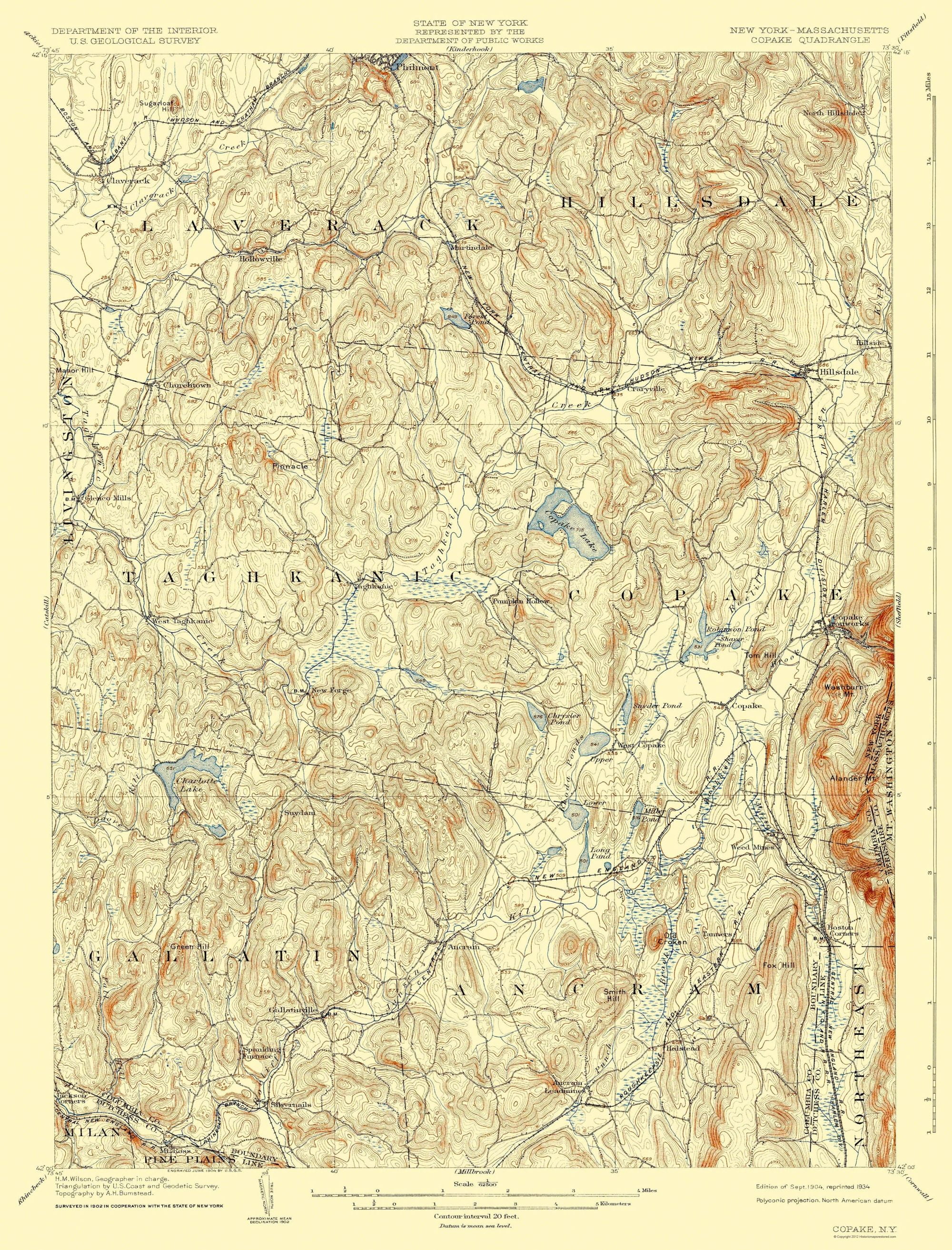Topo Map Copake New York Massachetts Quad USGS 1904 23 x 30.21