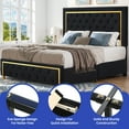 thumbnail image 3 of ModFusion – Modern Queen Size Bed Frame with Tall Button-Tufted Headboard, Velvet Upholstery, Modern Platform Bed Frame with Gold Trim, Easy Assembly , Black, 3 of 7