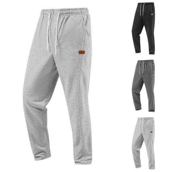 BXSRUTA Men's Casual Pants Drawstring Elastic Waist Pockets Loose Fit Straight Leg Soft Polyester Lounge Trousers