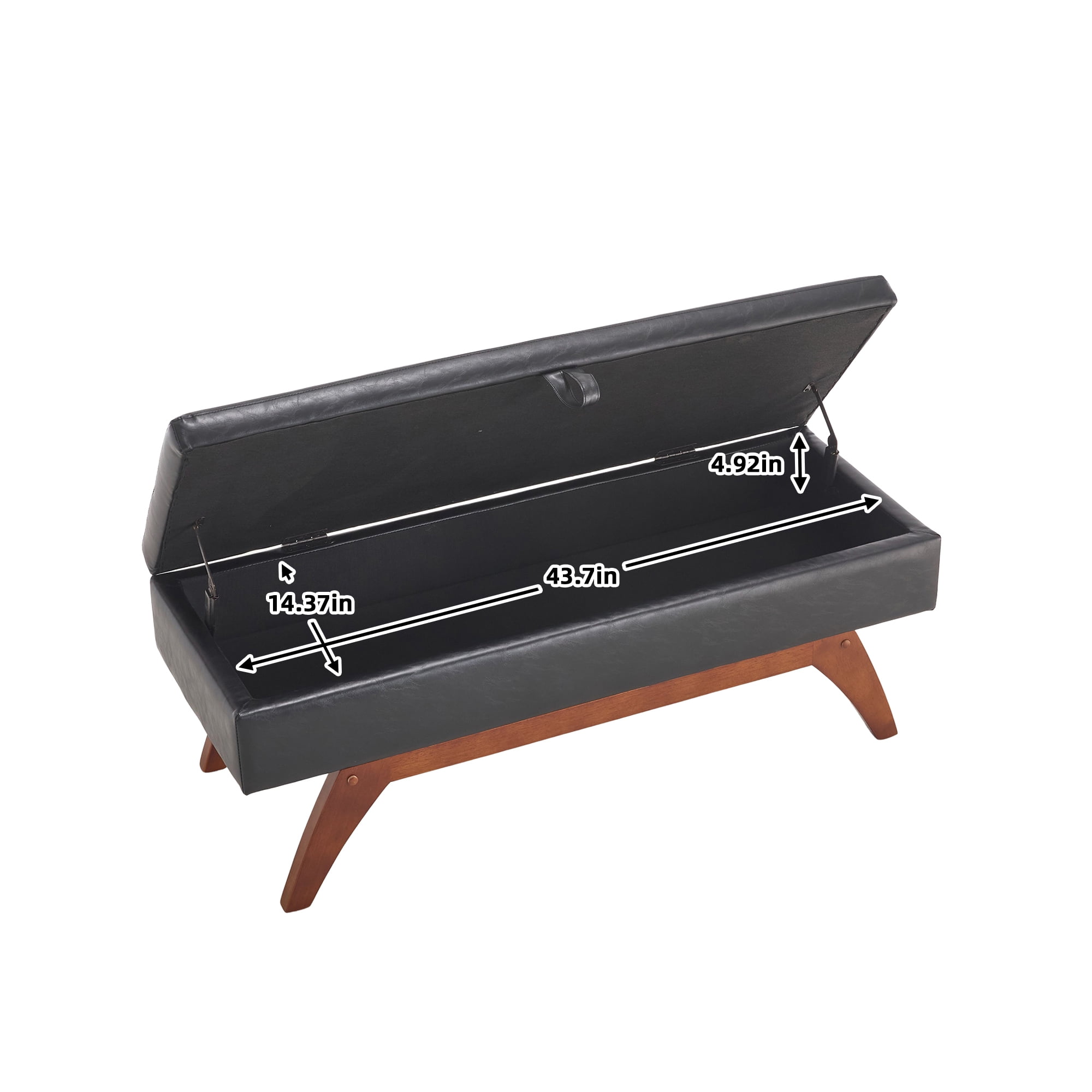 MOONMISS PU Leather Upholstered Solid Wood Frame Bed End Stool with Storage Function-Black