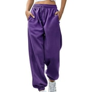 Womens Sweatpants Comfy Solid Elastic High Waisted Workout Athletic Lounge Joggers Pants Tracksuit with Pockets A4