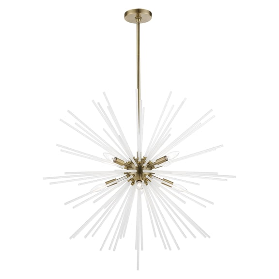 48828-01 Livex Lighting Uptown - 8 Light Large Foyer Chandelier In Sparkling Style-38 Inches Tall and 34 Inches Wide-Antique Brass Finish