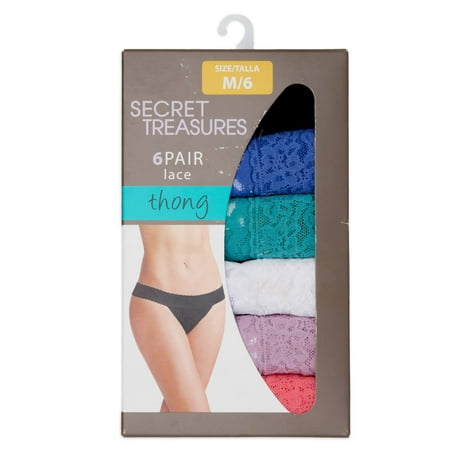 Secret Treasures Womens Lace Thong Panties, 6-Pack