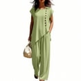 thumbnail image 6 of VBVC 2 Piece Wide Leg Pants Set Women Loose Fit V Neck Top Casual Summer Outfit,Green,S-2XL, 6 of 7