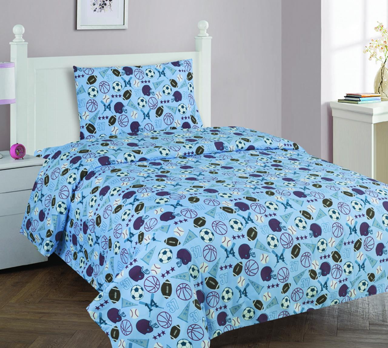 3pc SPORT Kids Microfiber Twin Size Bedding Bed Set 1 Flat, 1 Fitted