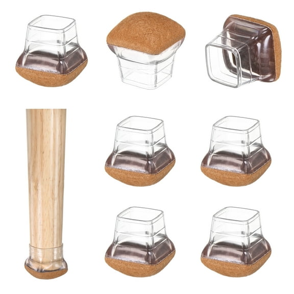 Uxcell 8 Pack Chair Leg Floor Protectors 0.78"-1" Silicone Cups Square Felt Furniture Pads Transparent Brown