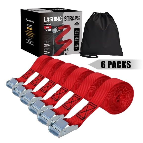  Lashing Tie Down Strap Cam Buckle Tie Down up to 600 lb, 6PK, 1" x 12FT