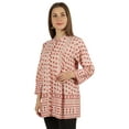 thumbnail image 3 of Moomaya Printed Mandarin Collar Pleated Tunic Shirt Casual Long Top For Leggings, 3 of 7