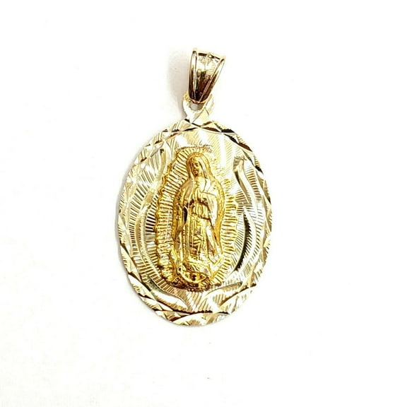 14k yellow gold oval virgin Mary Guadalupe religious pendant diamond cut 3.8g
