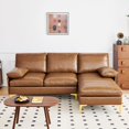 thumbnail image 2 of 81" L Shaped Sectional Sofa Couch, Mid Century Modern Faux Leather Couch with Hand-Sewn and Backrest Pillows Deep Couches, 3 Seater Home Sofa for Living Room, Small Space, Bedroom, Office, Caramel, 2 of 5