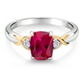 thumbnail image 3 of Gem Stone King 925 Silver and 10K Yellow Gold Red Created Ruby and White Lab Grown Diamond Engagement Ring for Women | 2.08 Cttw | Cushion 8X6MM | Round 2MM | Available in Size 5, 6, 7, 8, 9, 3 of 6