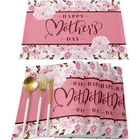 

Happy Mother s Day Pink Flowers Placemats Set of 6 for Dining Table