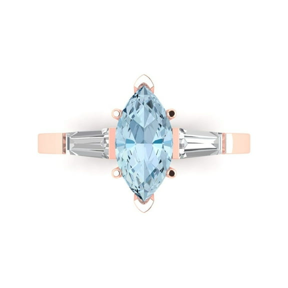 Three-Stone Engagement Ring for Women - 2ct Natural Swiss Blue Topaz in 14K Rose Gold Promise Ring