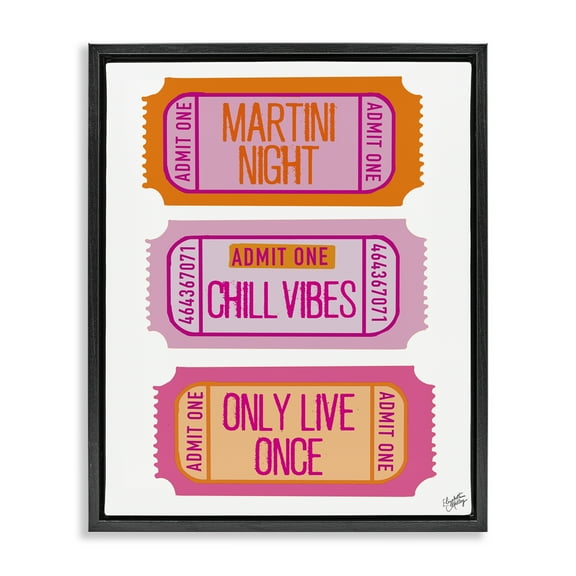 Stupell Industries Fun Party Phrase Tickets Text & Numbers Painting Black Floater Framed Canvas Art Print Wall Art, 17 x 21