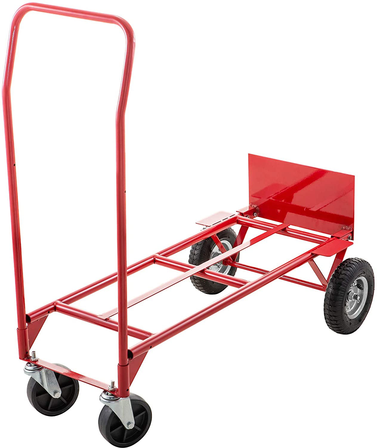 BestEquip Convertible Hand Truck 200lb/300lb Capacity Convertible Dolly with 8 Inch Solid Caster and 5 Inch Swivel Casters Dolly Cart 2 Wheels Dolly and 4 Wheels Cart for Handling Equipment in Red 