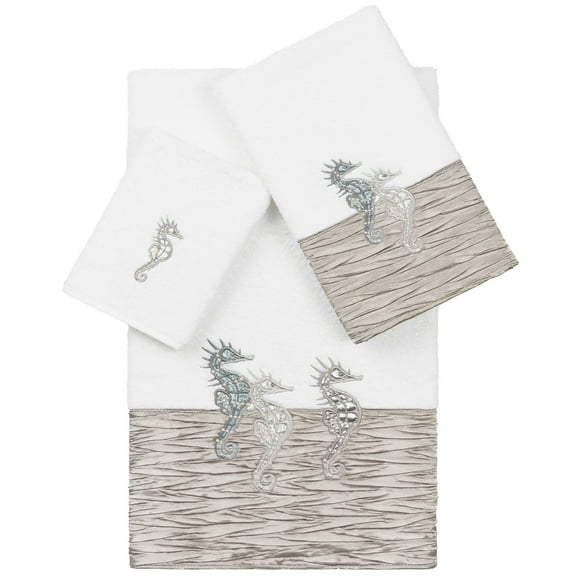 Authentic Hotel and Spa 100% Turkish Cotton Sofia 3PC Embellished Towel Set White / Gray