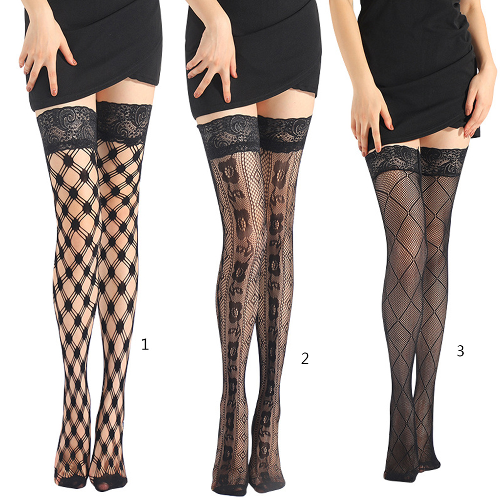 Women Sexy Fishnet Thigh High Stockings with Silicone Lace Top Tights  Diamond Plaid Floral Patterned Over Knee Socks - Walmart.com